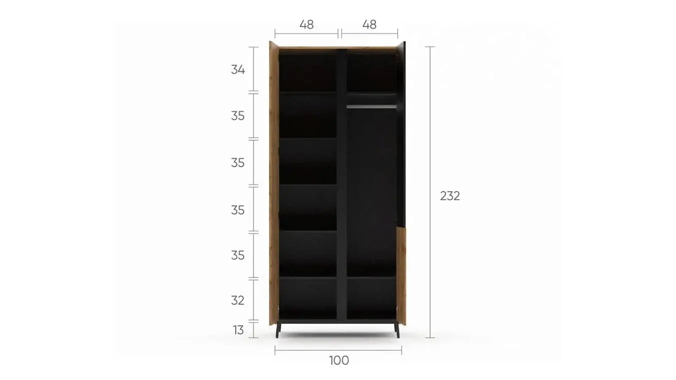 Шкаф двухдверный Ileksa, цвет: Дуб Натюрель + Черный Графит фото - 5 - большое изображение