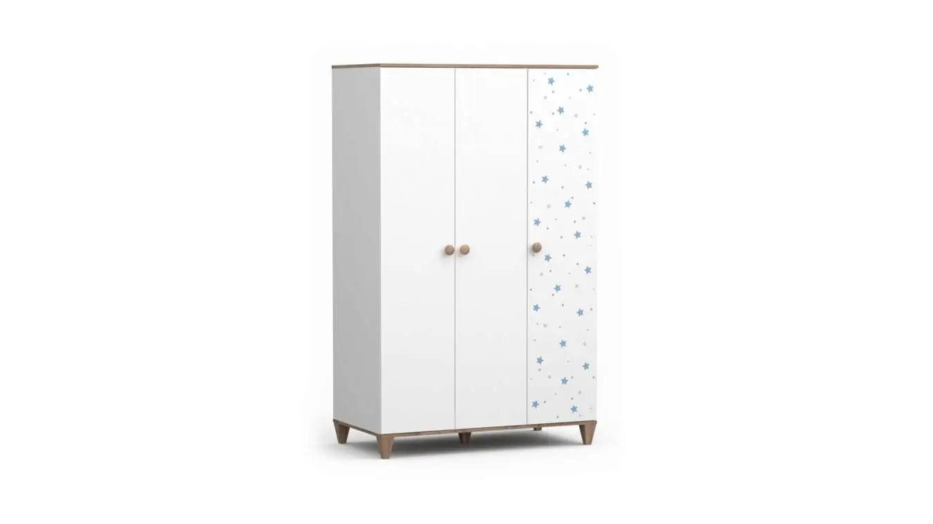 Шкаф трехдверный Nicky, цвет: Белый премиум + Дуб Натюрель + Голубой декор фото - 5 - большое изображение