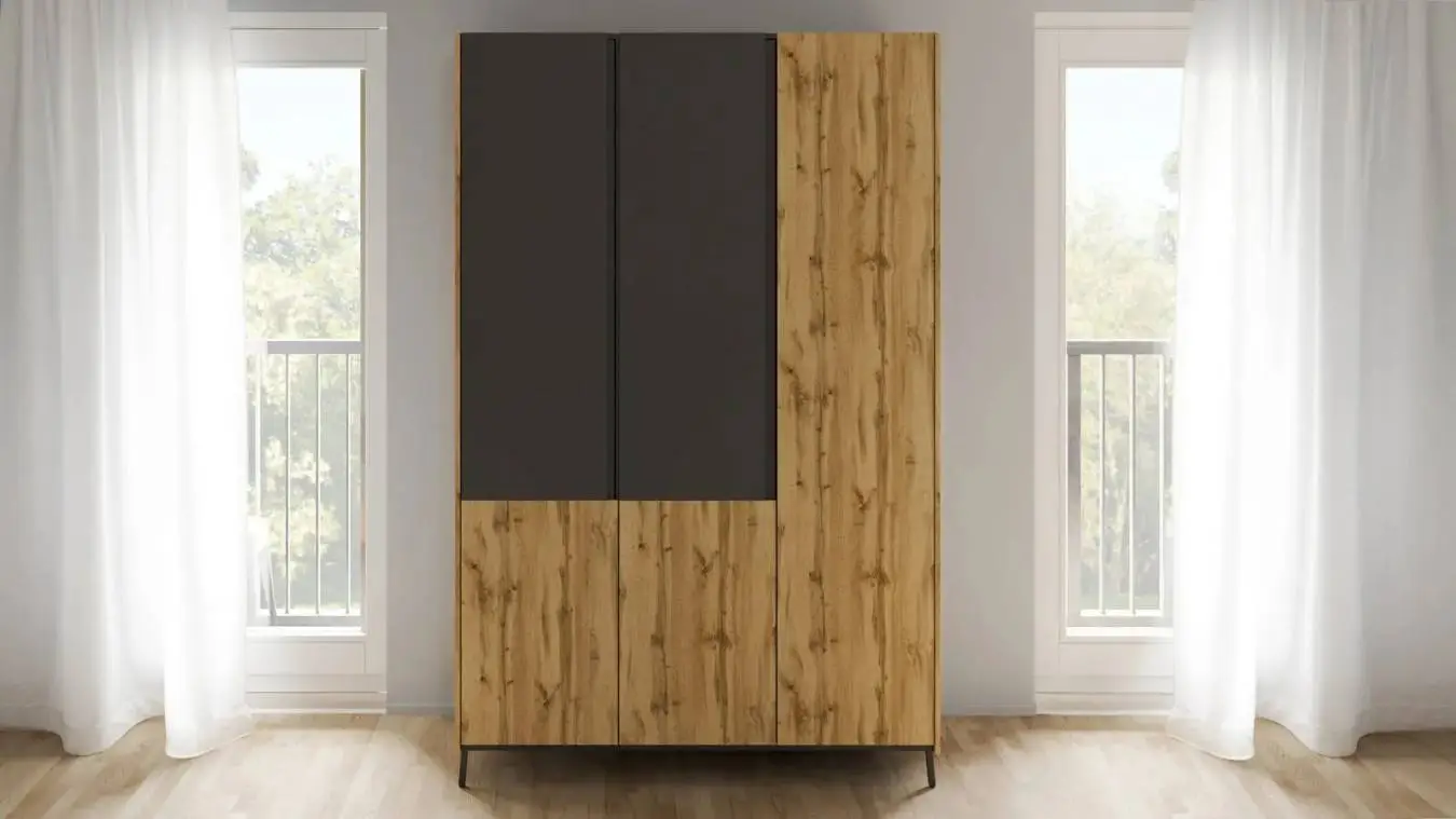 Шкаф трехдверный Ileksa, цвет: Дуб Натюрель + Черный Графит фото - 1 - большое изображение