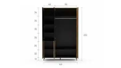 Шкаф трехдверный Ileksa, цвет: Дуб Натюрель + Черный Графит фото - 5 - превью