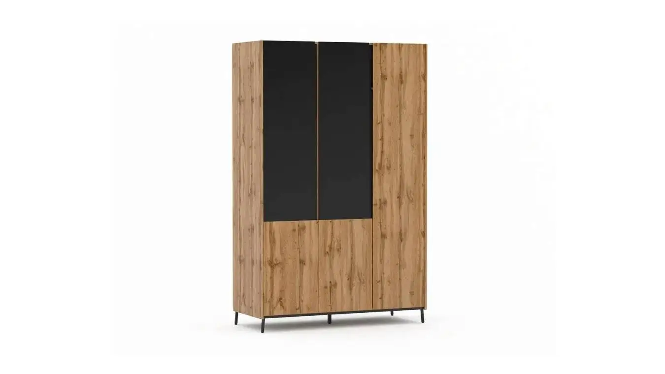 Шкаф трехдверный Ileksa, цвет: Дуб Натюрель + Черный Графит фото - 2 - большое изображение