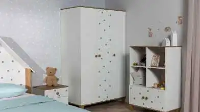 Шкаф трехдверный Nicky, цвет: Белый премиум + Дуб Натюрель + Голубой декор фото - 1 - превью
